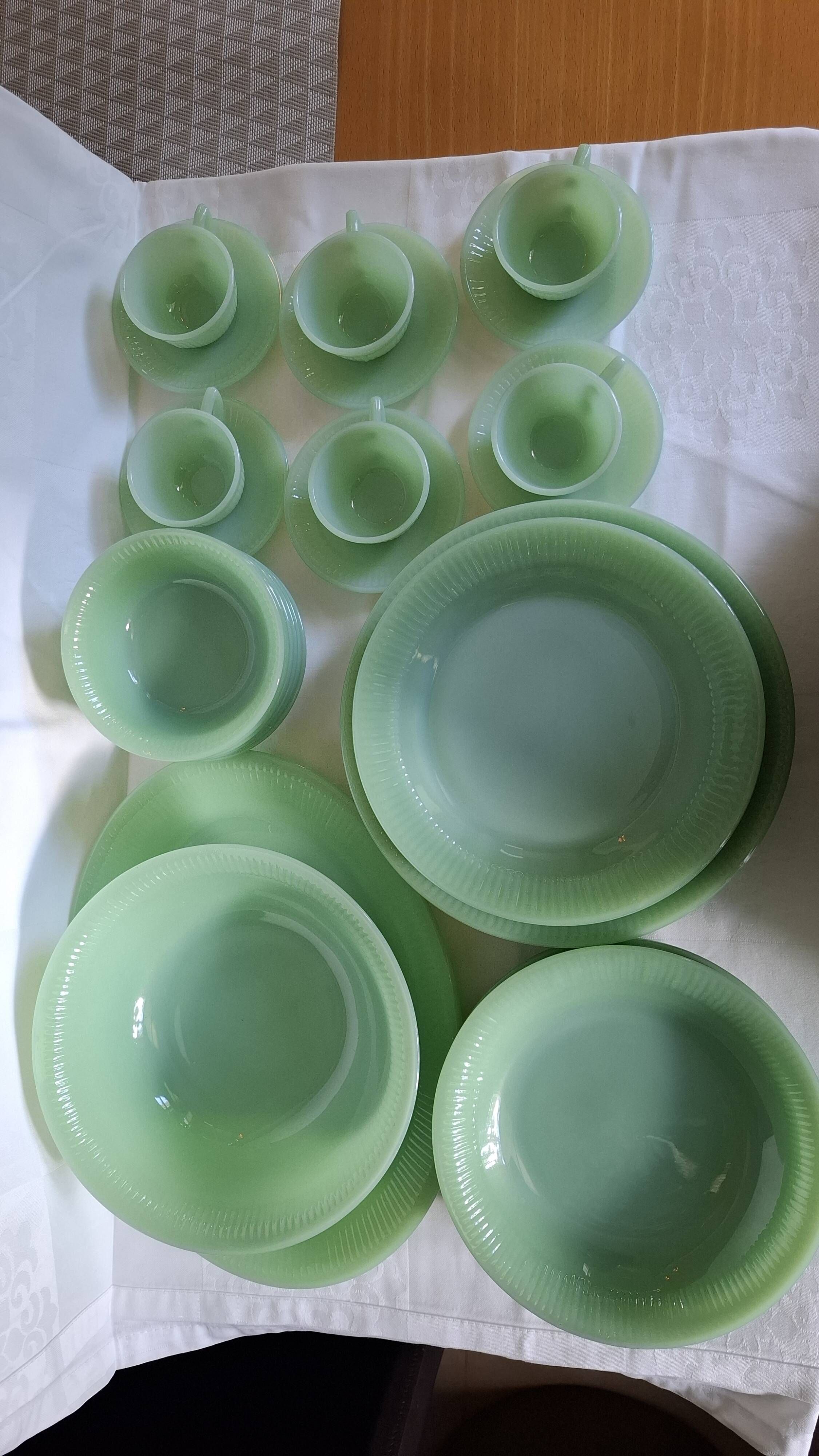 Rare 1950s Fire-King Jadeite "Jane Ray" Dinner & Coffee Service - 32-Pieces