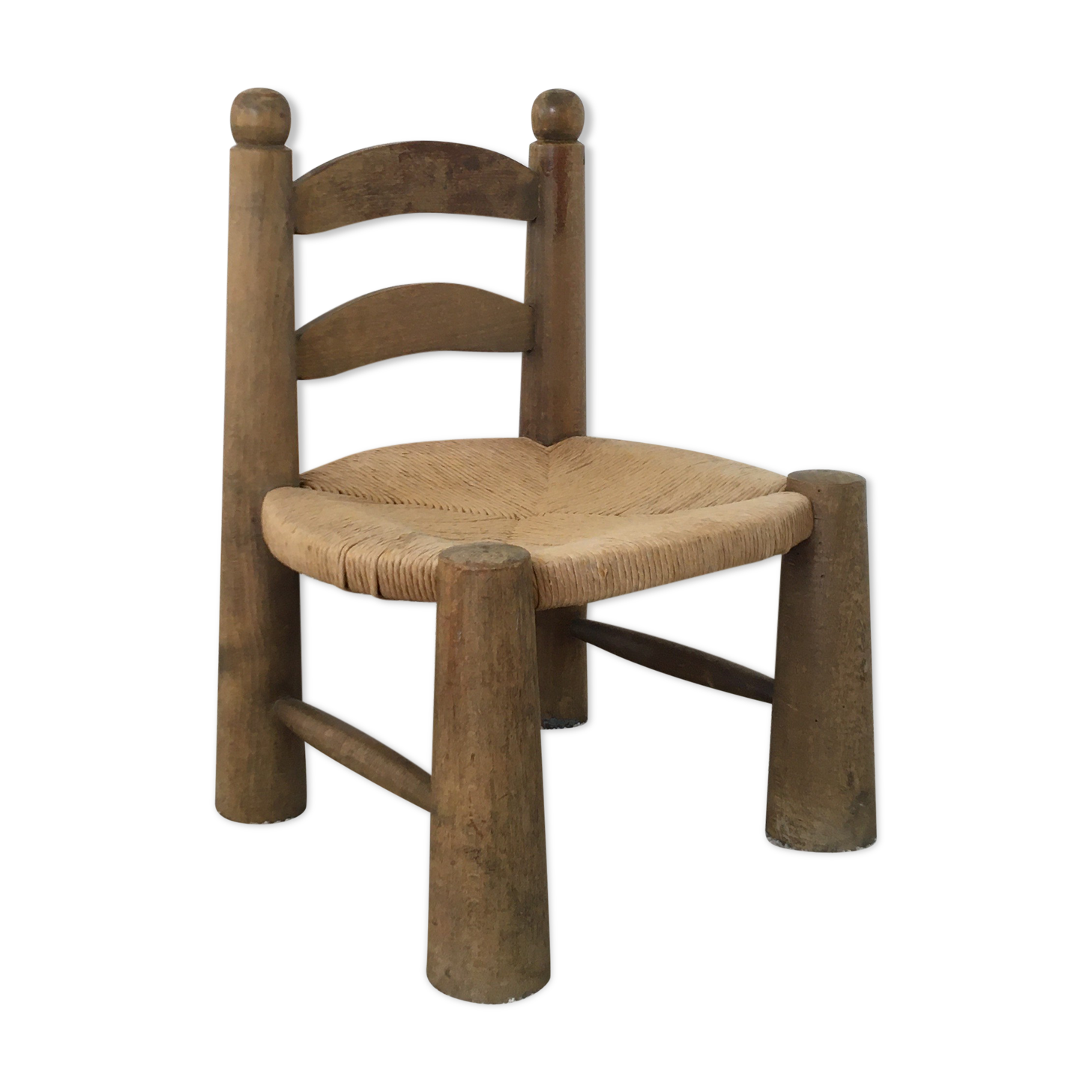 Low wooden chair and straw 50s