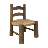 Low wooden chair and straw 50s