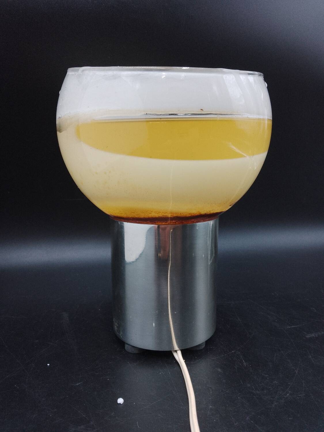 Old candle lamp perfume burner design 1970 in aluminum and pop art glass