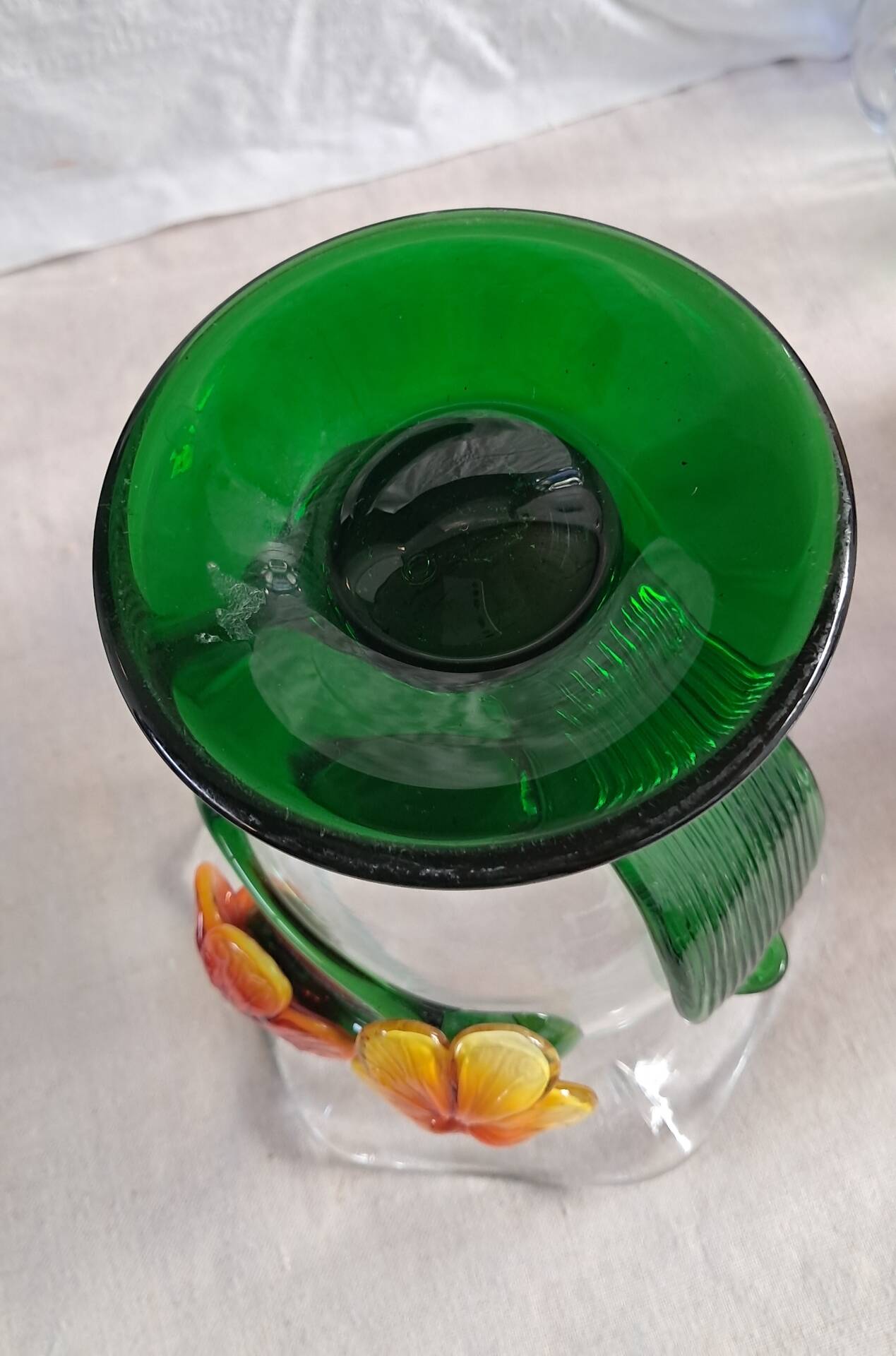 Vintage corolla vase in blown glass with applied flowers – Mura style