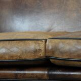 Comfortable vintage sheepskin 2.5-seater club sofa