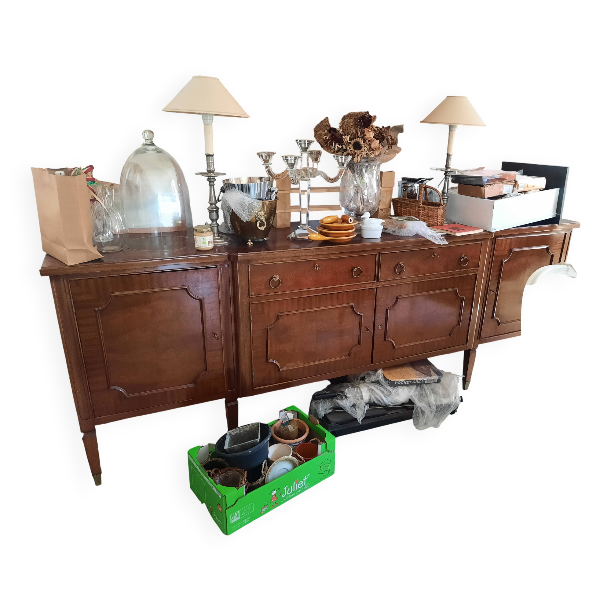 Bahut-dressoir acajou étiqueté "De Coene-Courtrai"