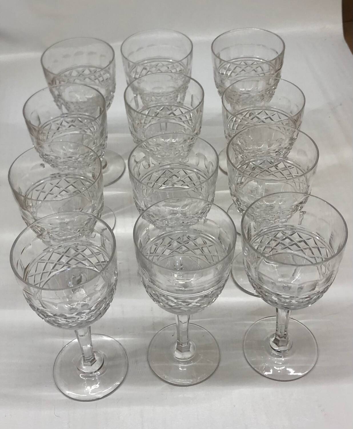 Set of 12 cut crystal stemmed glasses from the Nancy crystal factory, art deco