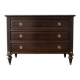 Antique Louis XVI commode in brown wood and gilded brass.