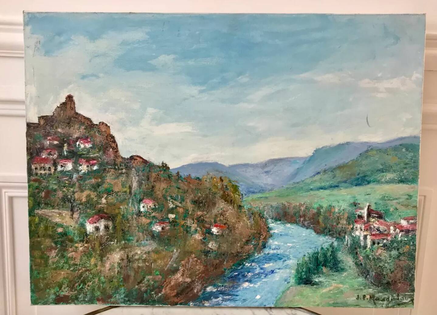 Oil painting on canvas castle signed vintage