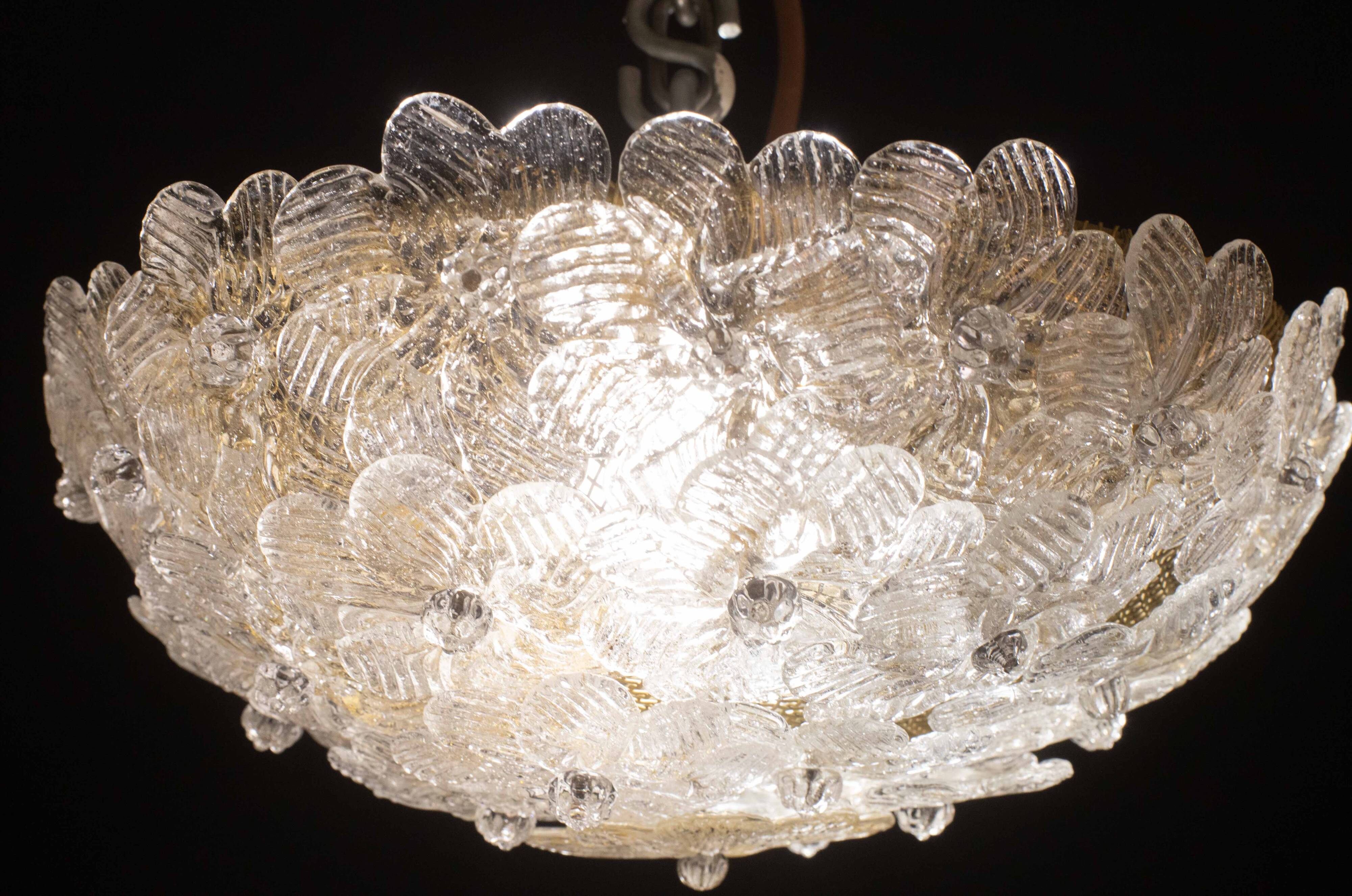 Elegant Murano Ceiling Light Gold and Trasparent Flower by Seguso for Venin