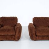 pair of brown fabric armchairs, Italy - 1970s