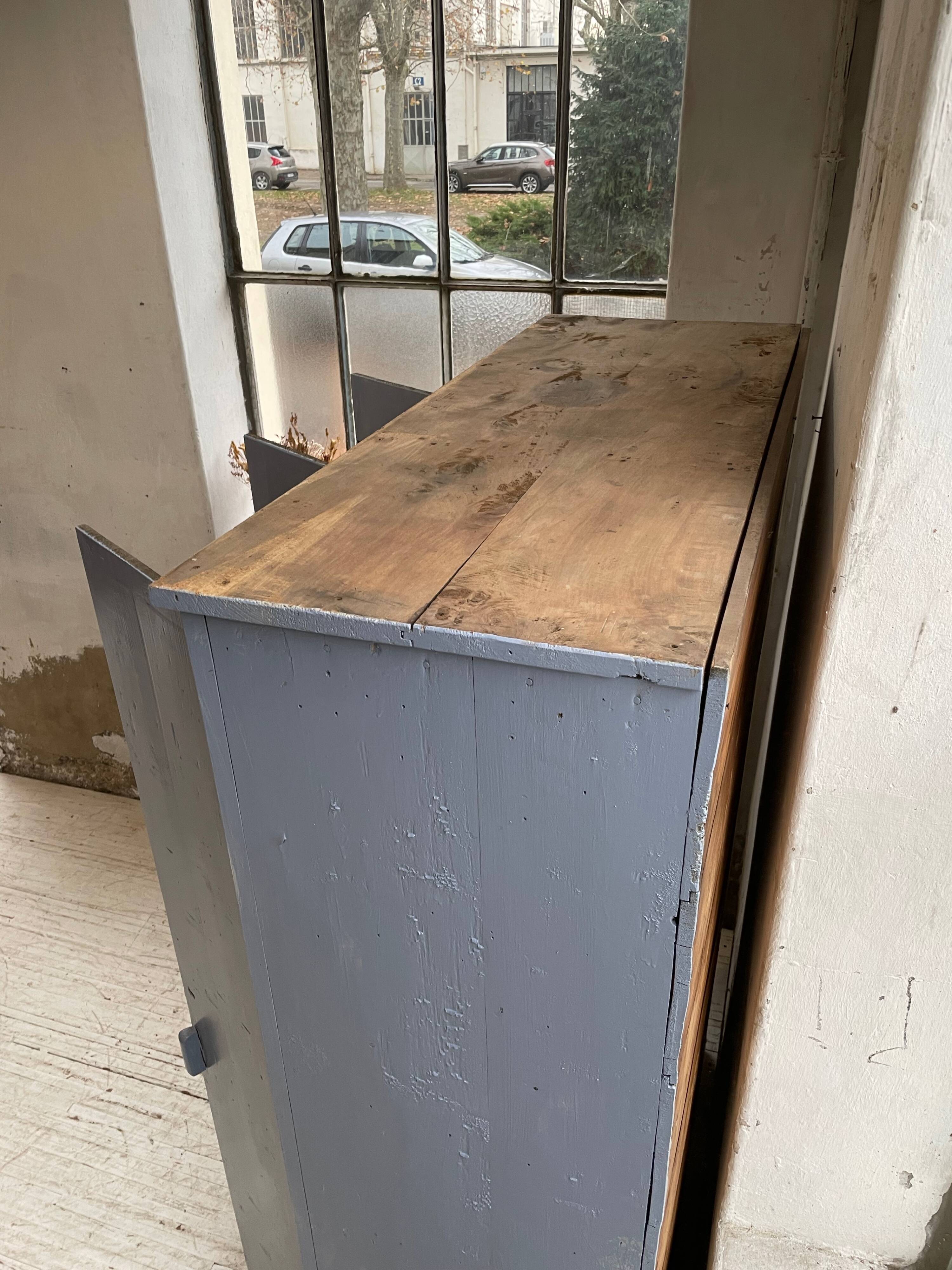 Blue patinated workshop furniture locker room