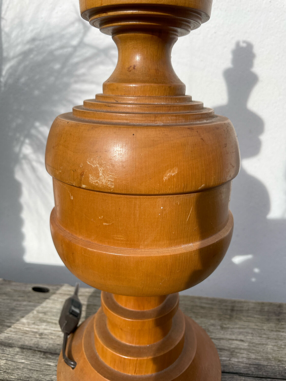 Large turned wooden lamp base