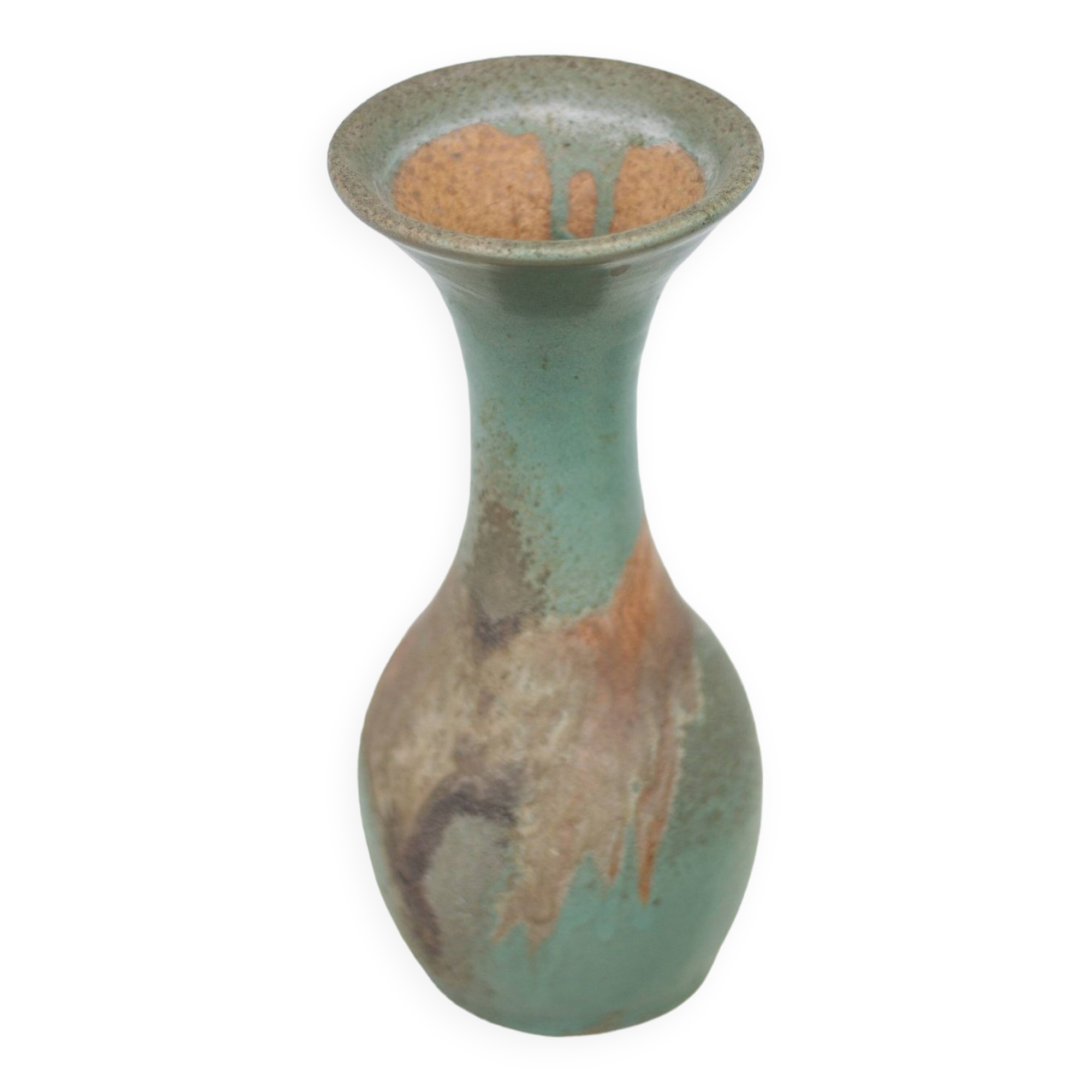 Vintage vase, raku style baluster vase, large neck vase, cetadon green ceramic vase