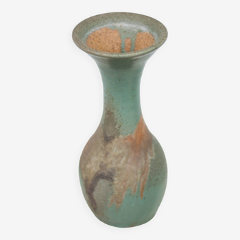 Vintage vase, raku style baluster vase, large neck vase, cetadon green ceramic vase
