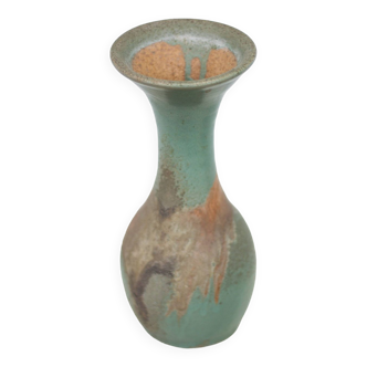 Vintage vase, raku style baluster vase, large neck vase, cetadon green ceramic vase