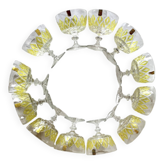 Set of 12 glasses - VMC Reims Arlequin champagne glasses - yellow decor