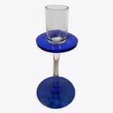 Bougeoir en verre soufflé bleu
