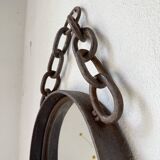Brutalist mirror with metal chain from the 50s