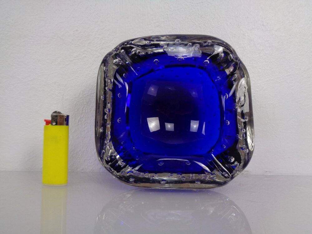 Blue Sommerso Murano Glass Ashtray, Italy, 1960s