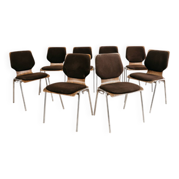 Ensemble de salle à manger Carlo Ratti 8 chaises design moderniste années 70