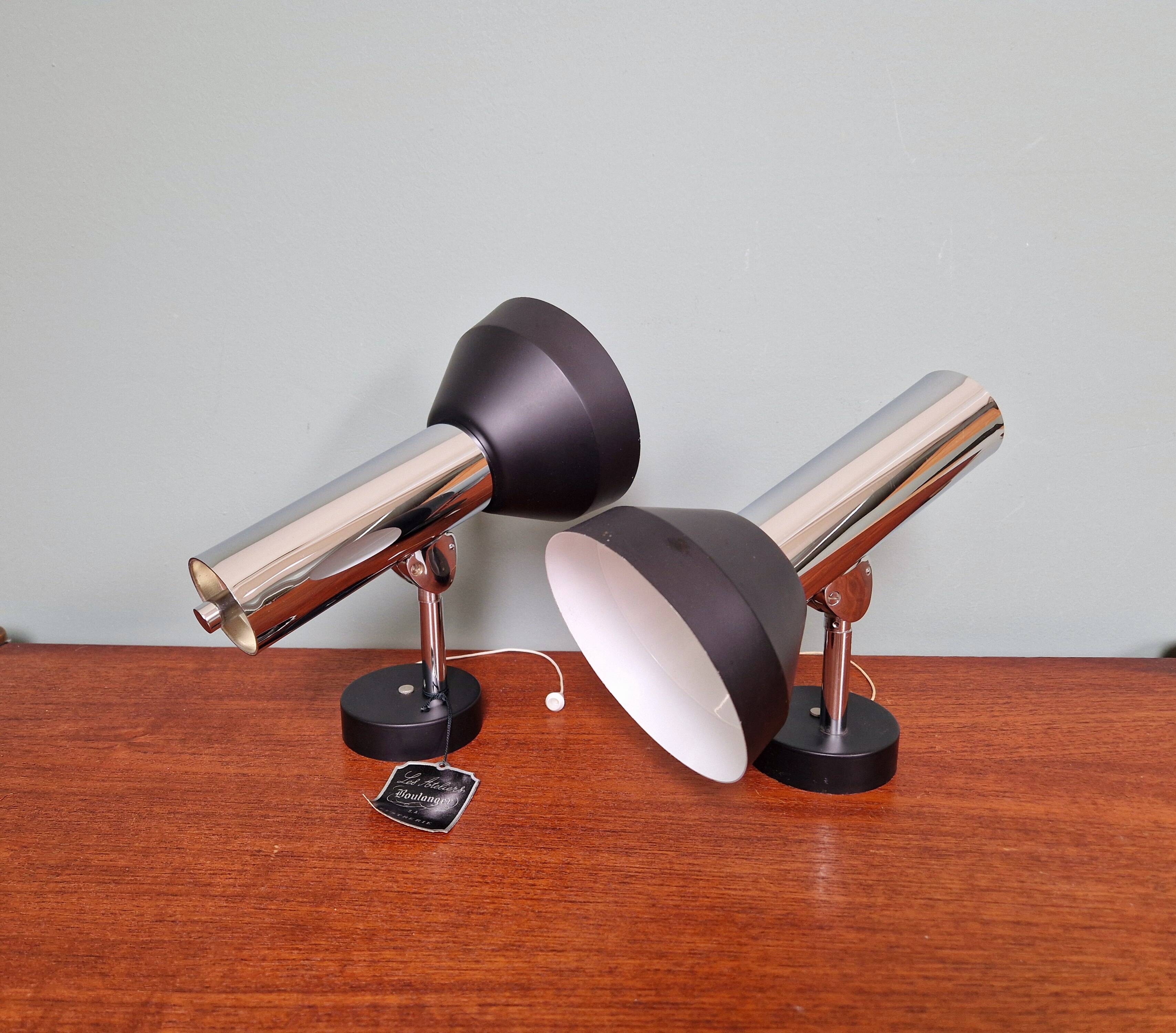 Pair of chromed metal wall lights, Boulanger, 1970s