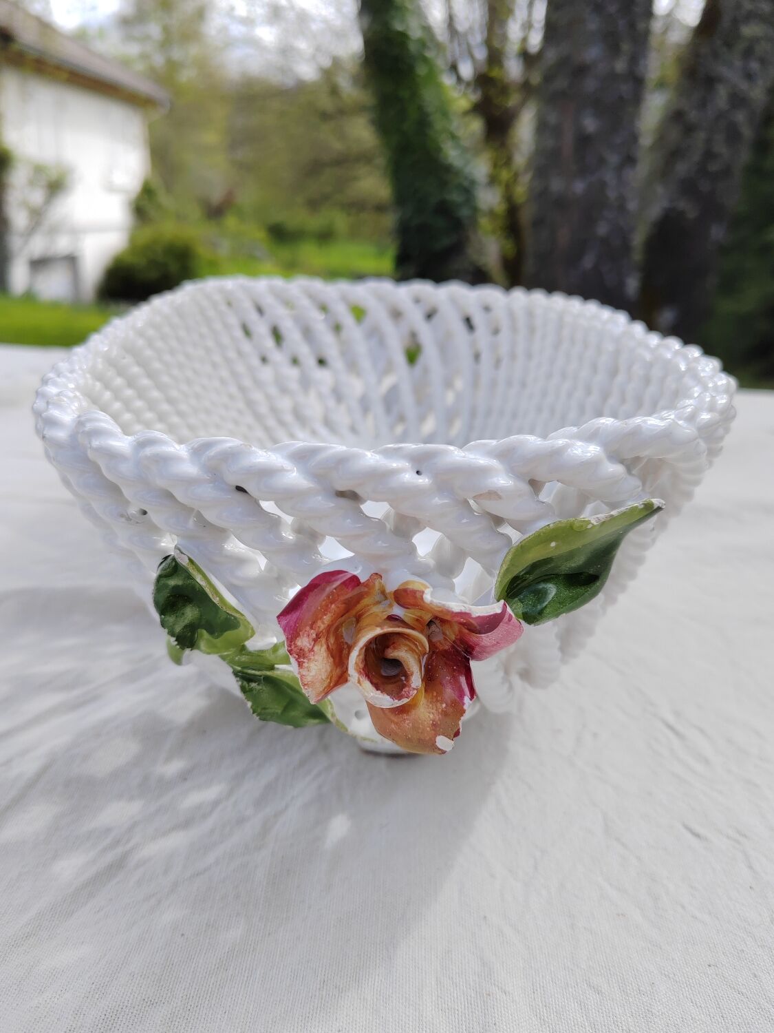 White woven ceramic planter mid-twentieth