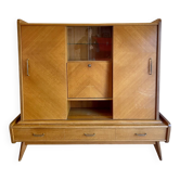 Vintage oak grand buffet Mid-Century Scandinavian with tapered legs from the 50s/70s.