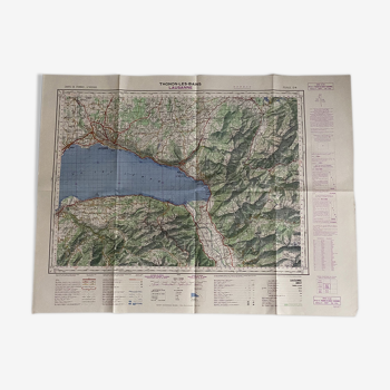 Map Thonon les bains - Lausanne - Montreux - Lac Leman - 1965