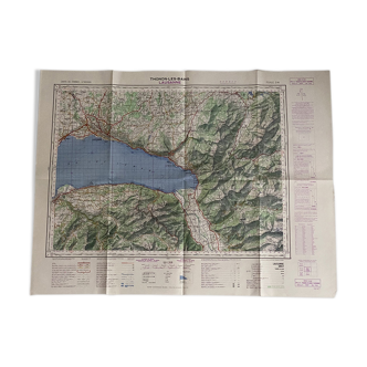 Map Thonon les bains - Lausanne - Montreux - Lac Leman - 1965