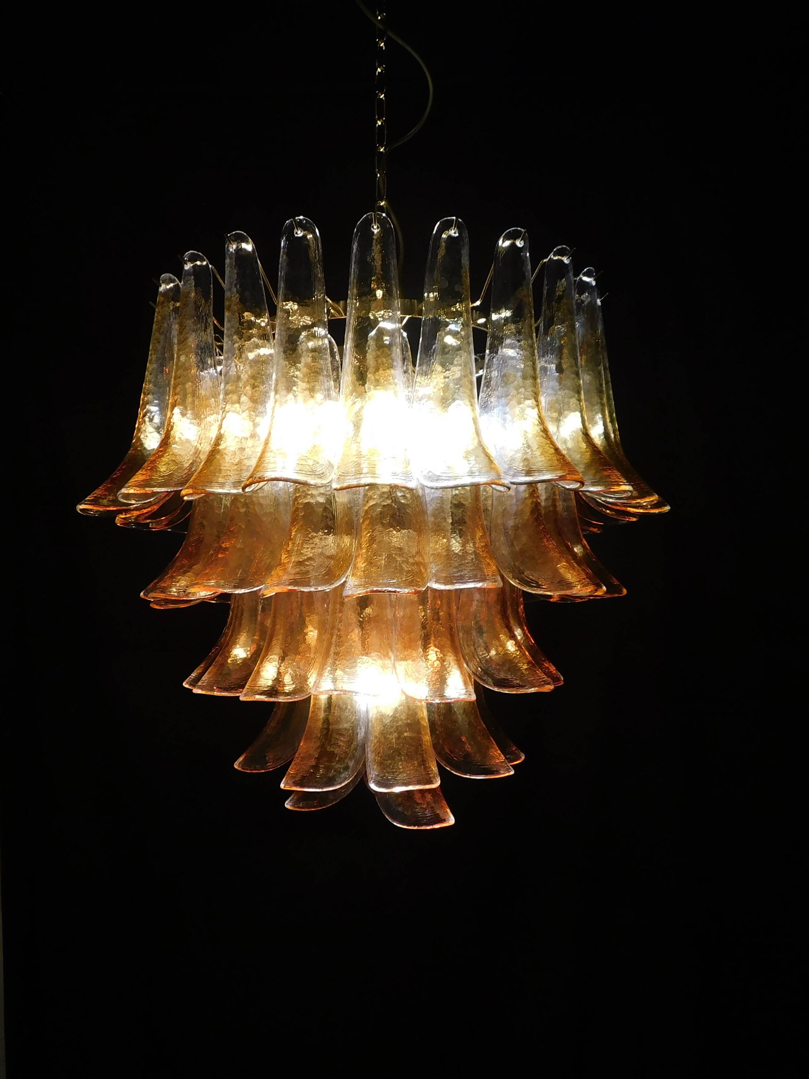 Vintage Murano chandelier, Murrina style, with amber glass petals.