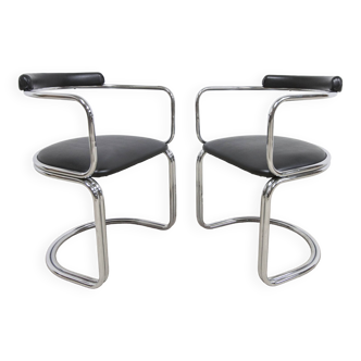 Pair of armchairs in chrome tubular and skai 1970 Bauhaus style