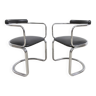 Paire de fauteuils en tubulaire chromé et skaï 1970 style Bauhaus