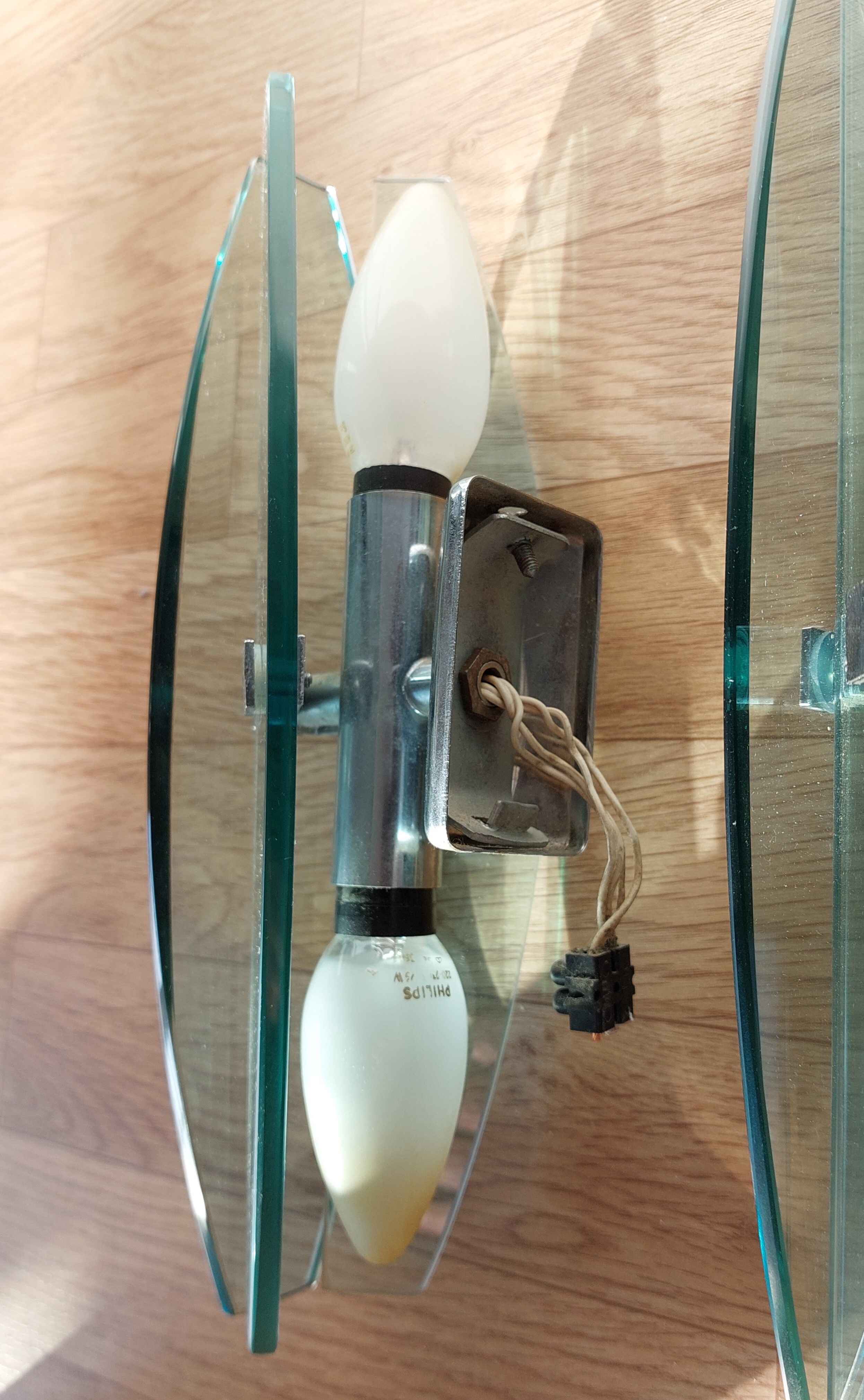 Pair of Veca wall lamps in blue/green tinted glass 1970