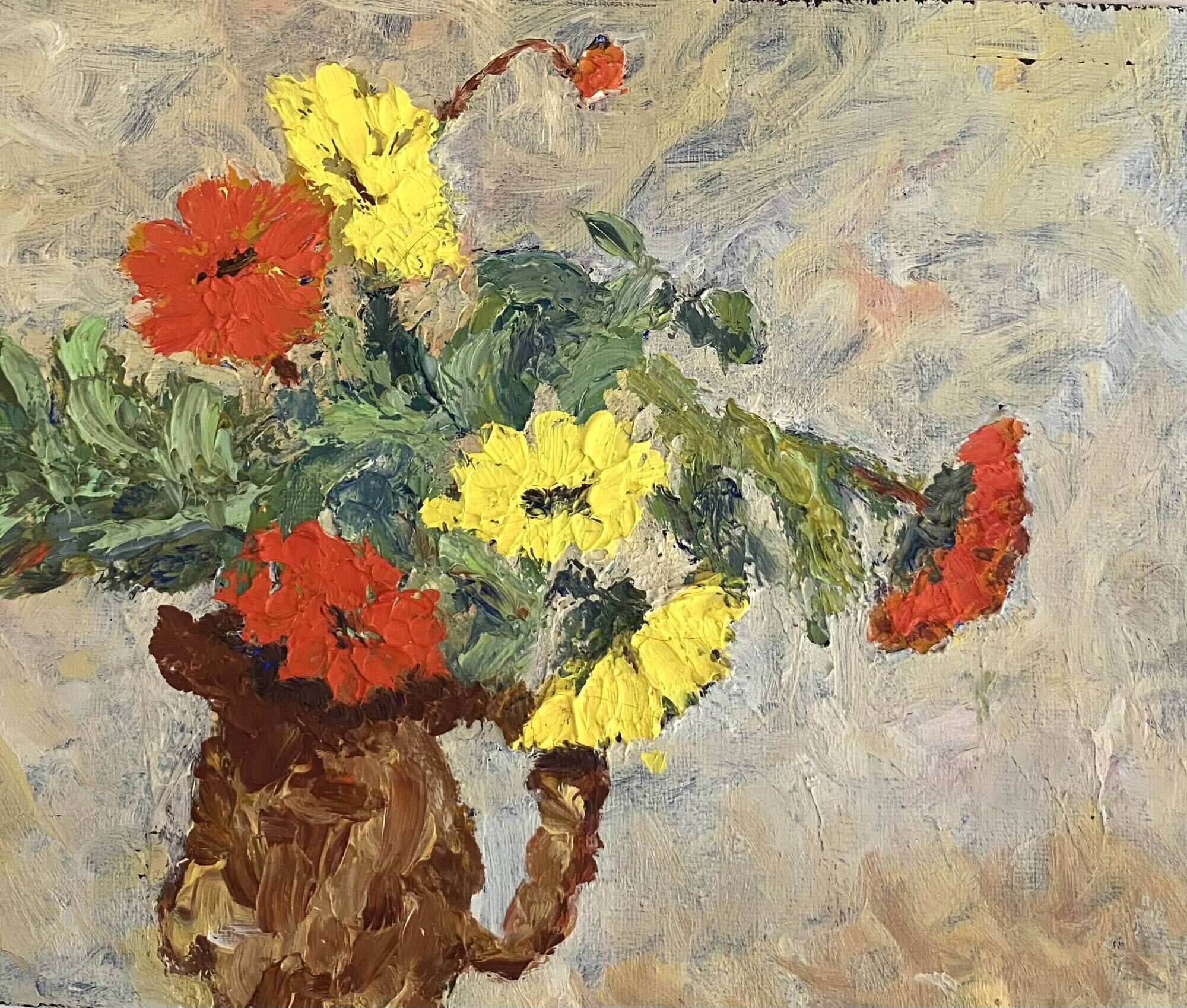 Oil on canvas from the 70s framed under glass.
