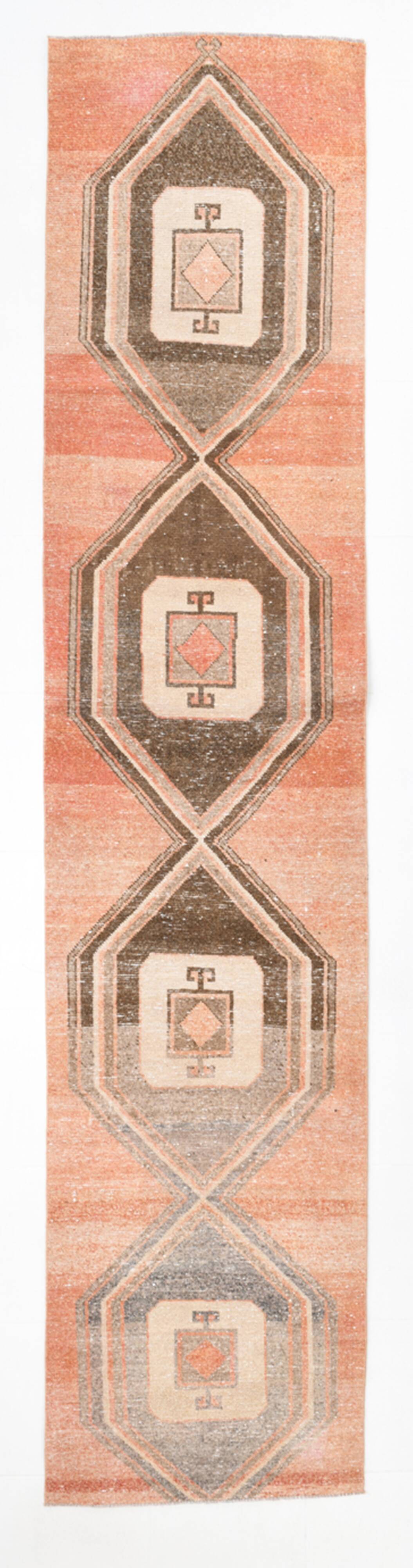 3x12 Pale Red & Brown Antique Vintage Runner Rug, 83x383Cm
