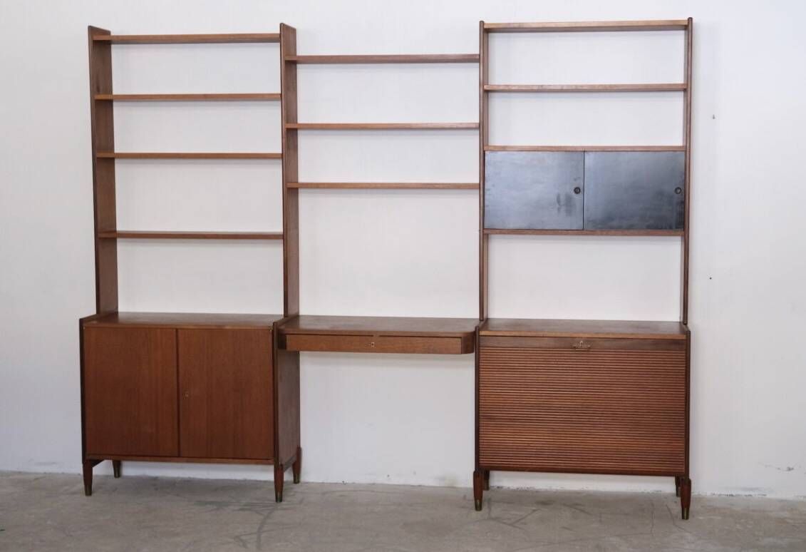 Large Scandinavian wall system in teak with integrated desk – vintage from the 1970s.