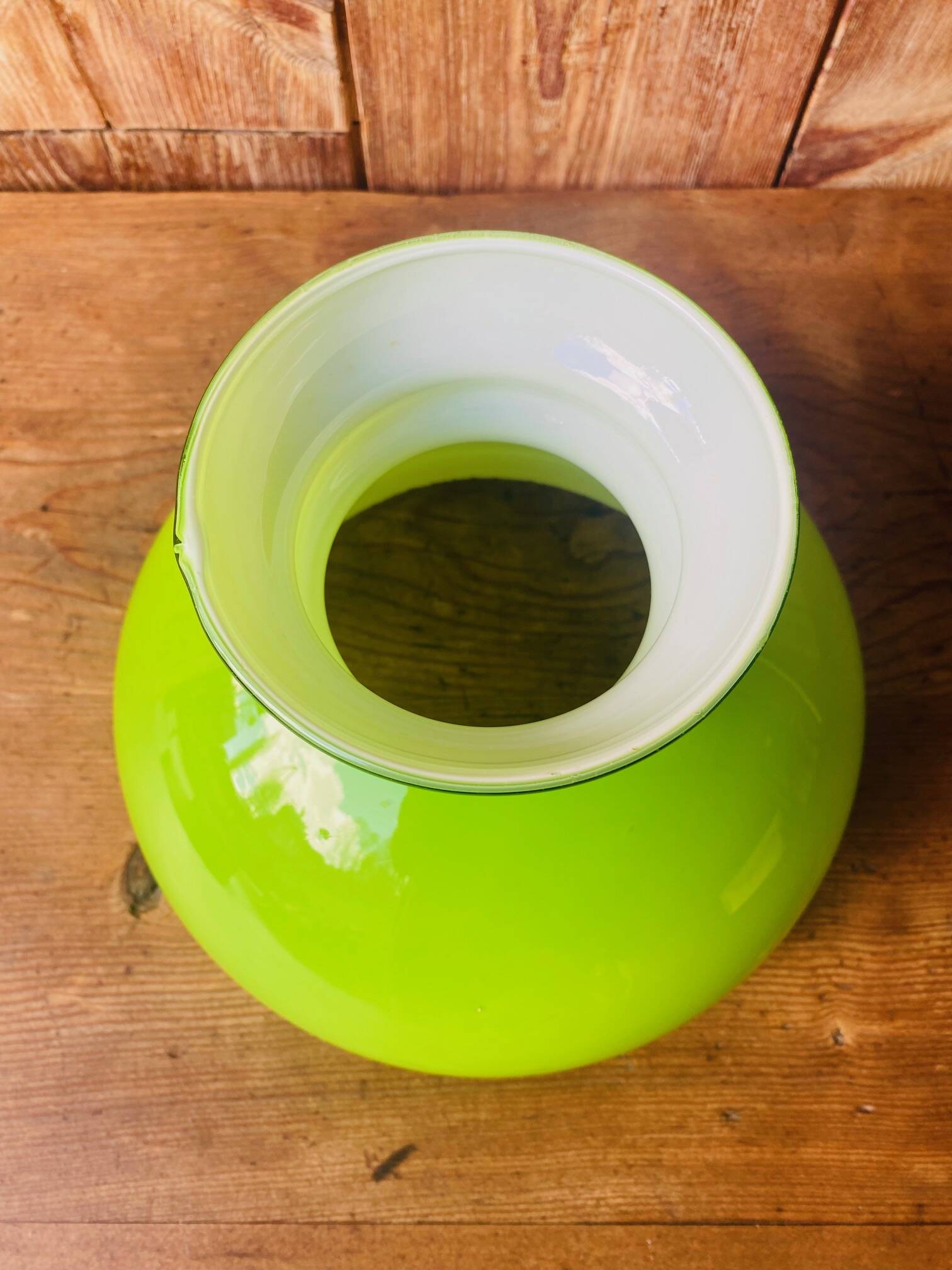 Green and white opaline lampshade from the 70s.