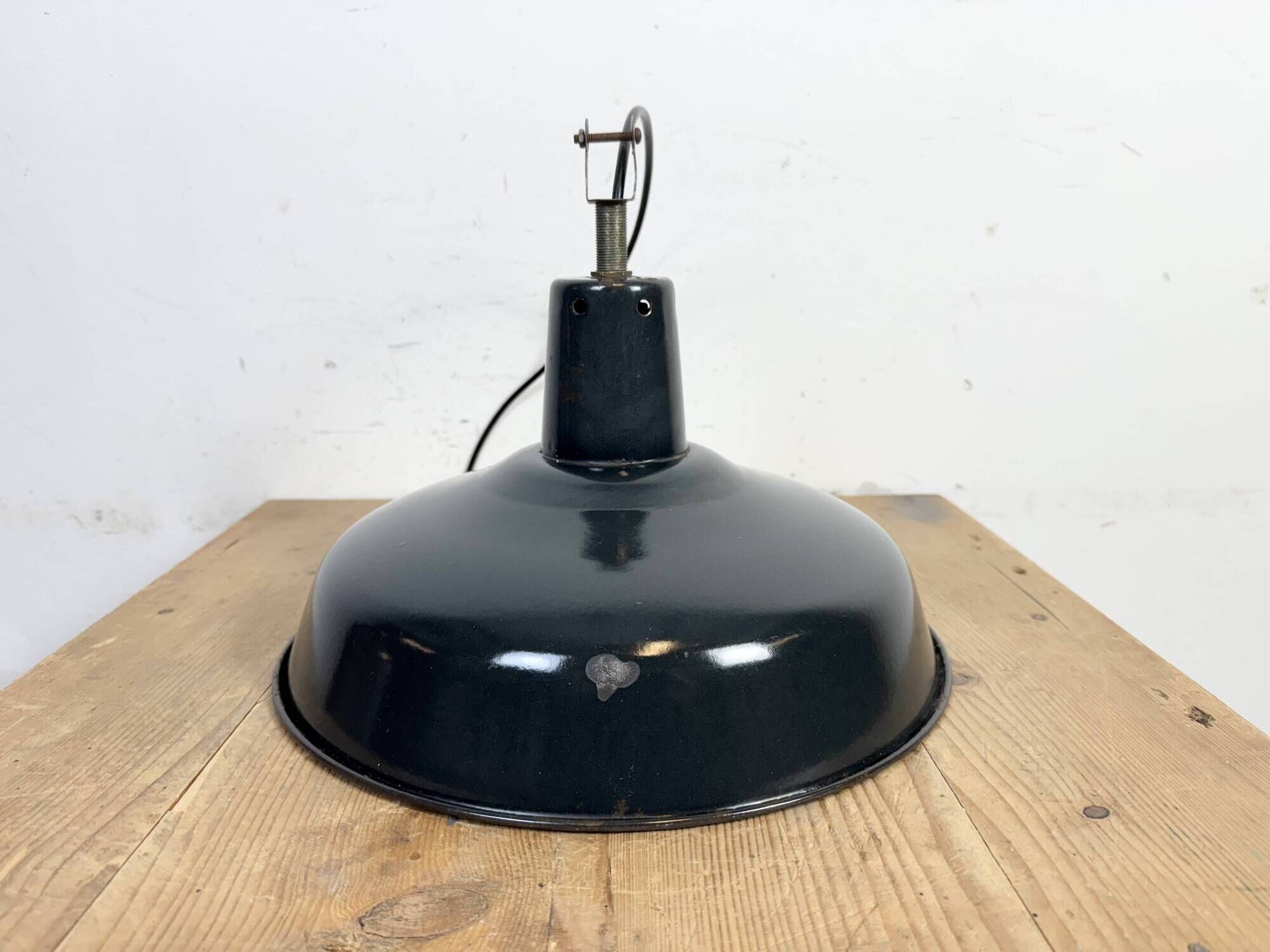 Industrial French Black Enamel Factory Pendant Lamp, 1960s