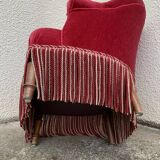 Old raspberry velvet toad armchair