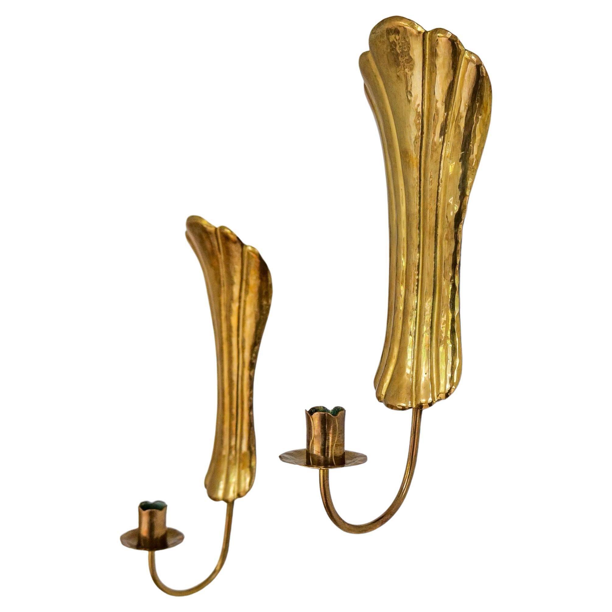 Pair of Art Deco wall sconces in brass, Sweden, 1950s