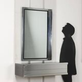 Vintage wooden console table with aluminum mirror, Italy, 1970s, original