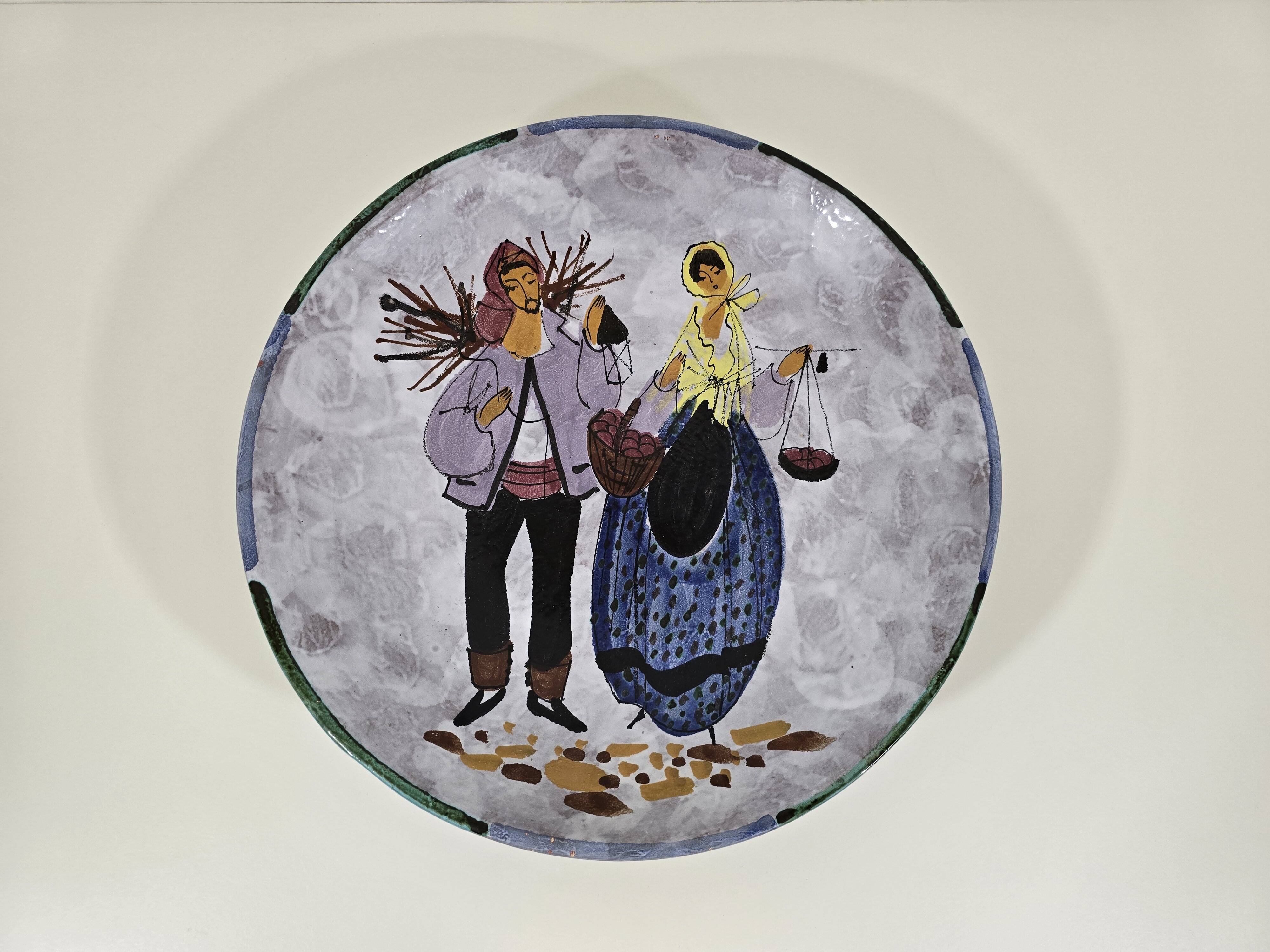 Large enamelled ceramic dish le brescon in vallauris 1970