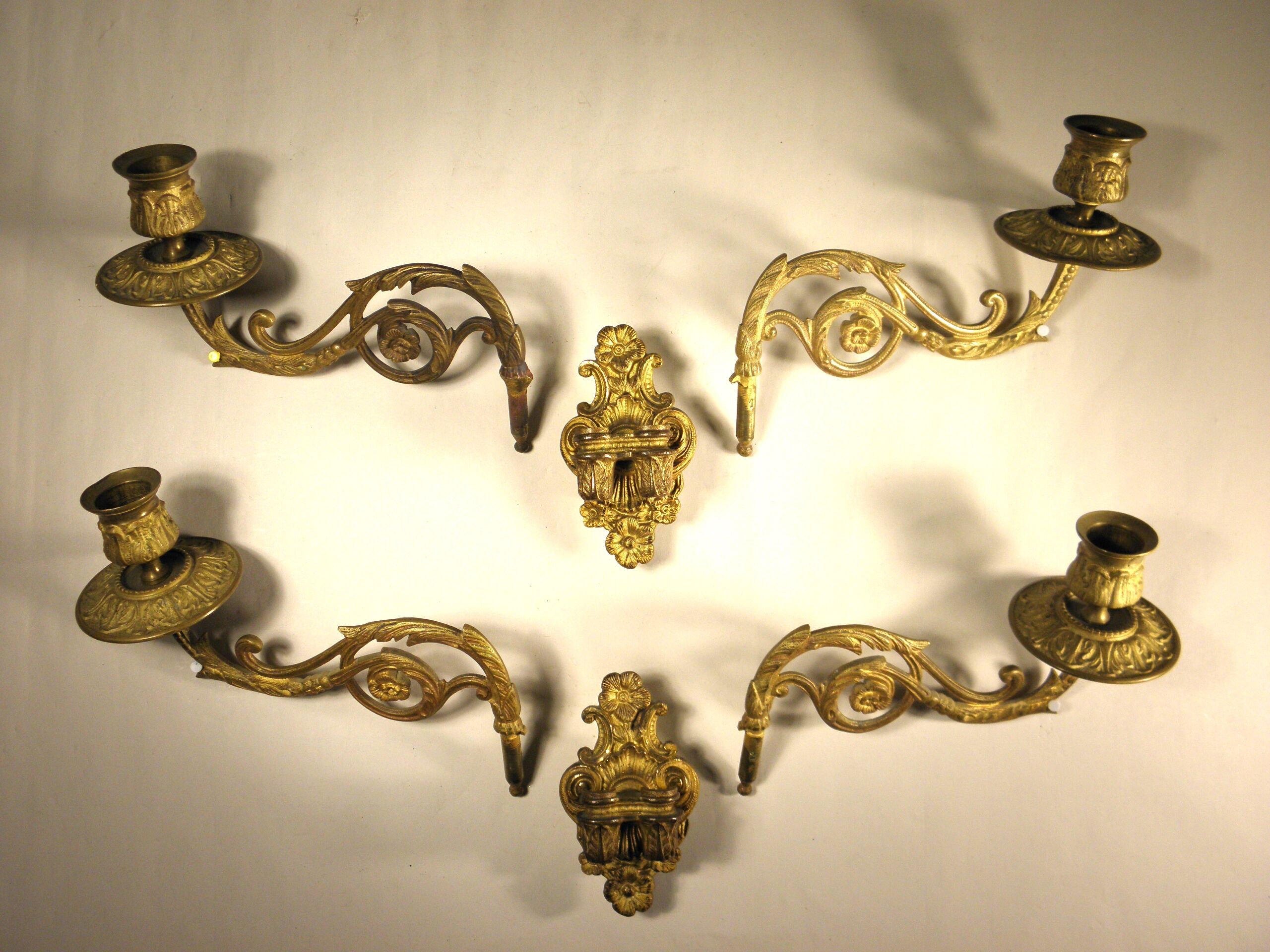 Pair of gilded brass chandeliers