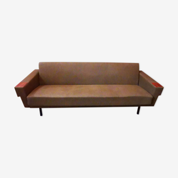 Canapé sofa daybed convertible années 60 70 kaki