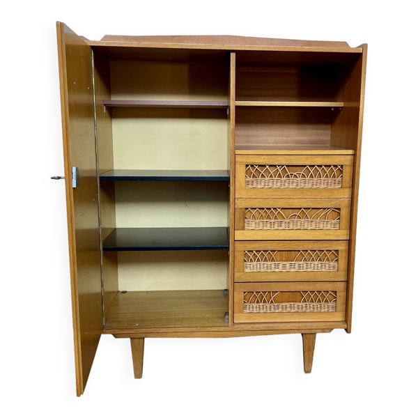 �� Armoire vintage bois & cannage – Style scandinave ✨