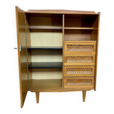 🌿 Vintage wood & cane wardrobe – Scandinavian style ✨