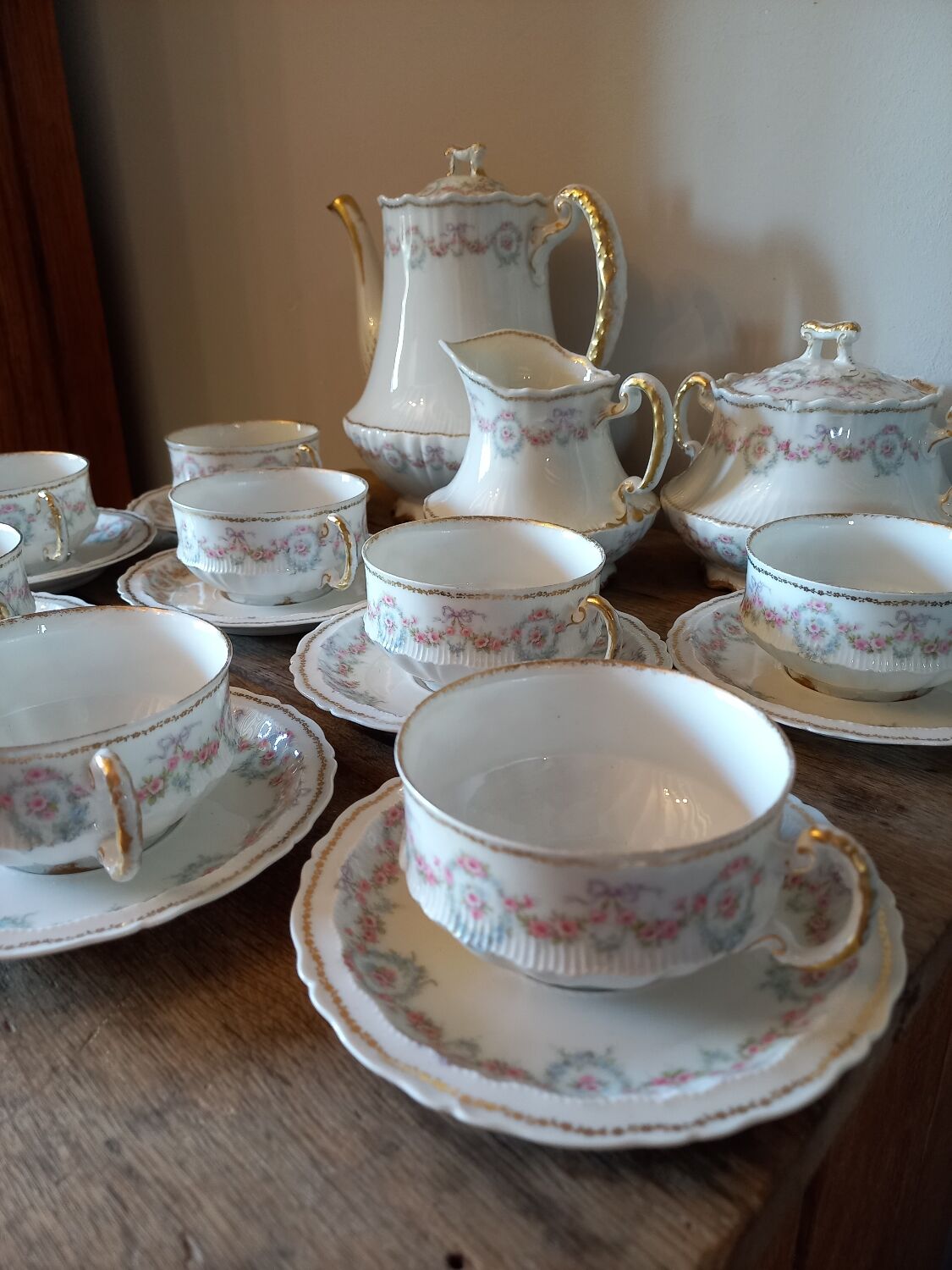Tea service coffee porcelain Limoges Émile Bourgeois old 19th 20th