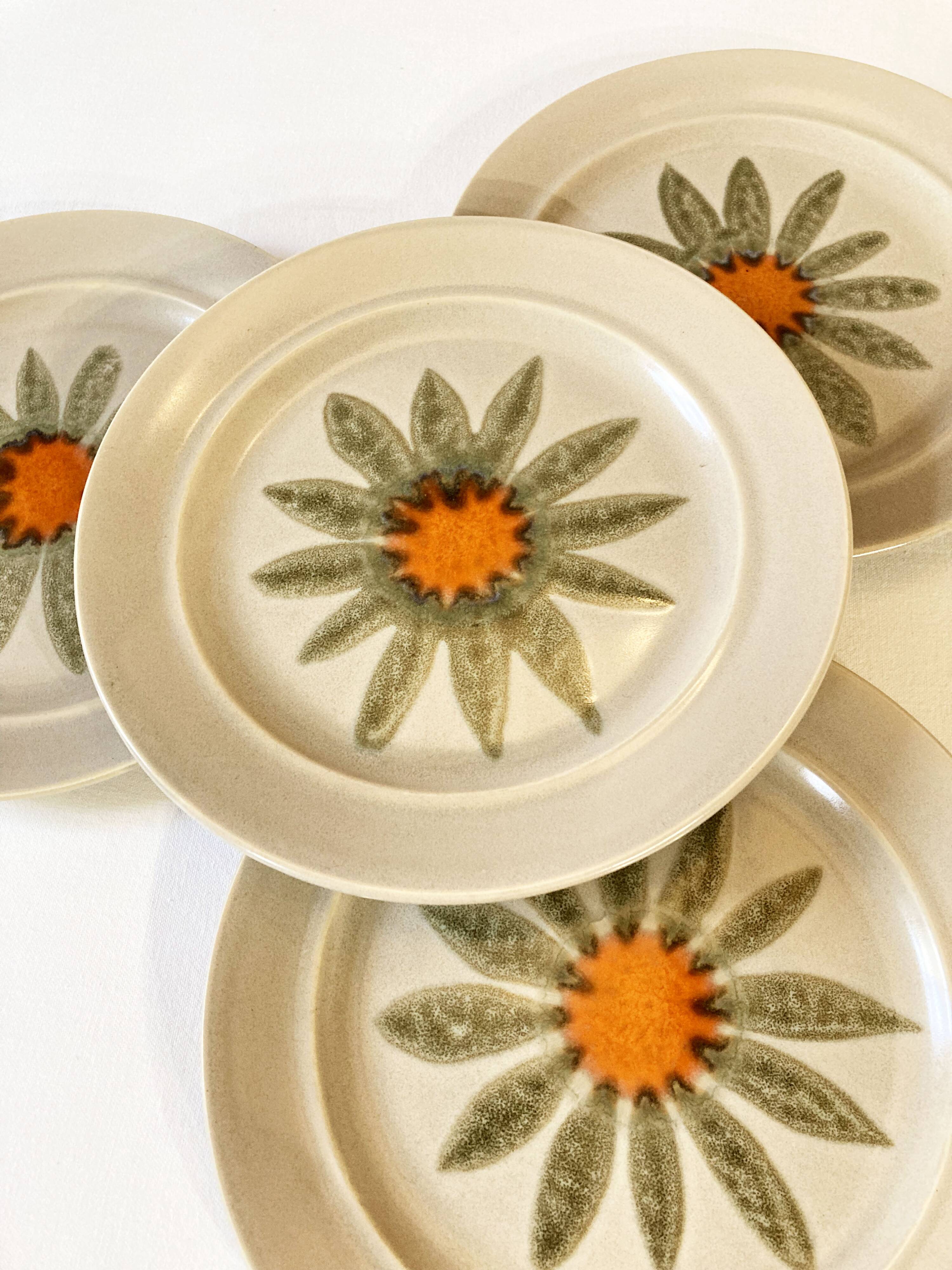 Vintage dessert plates, hand painted flower pattern
