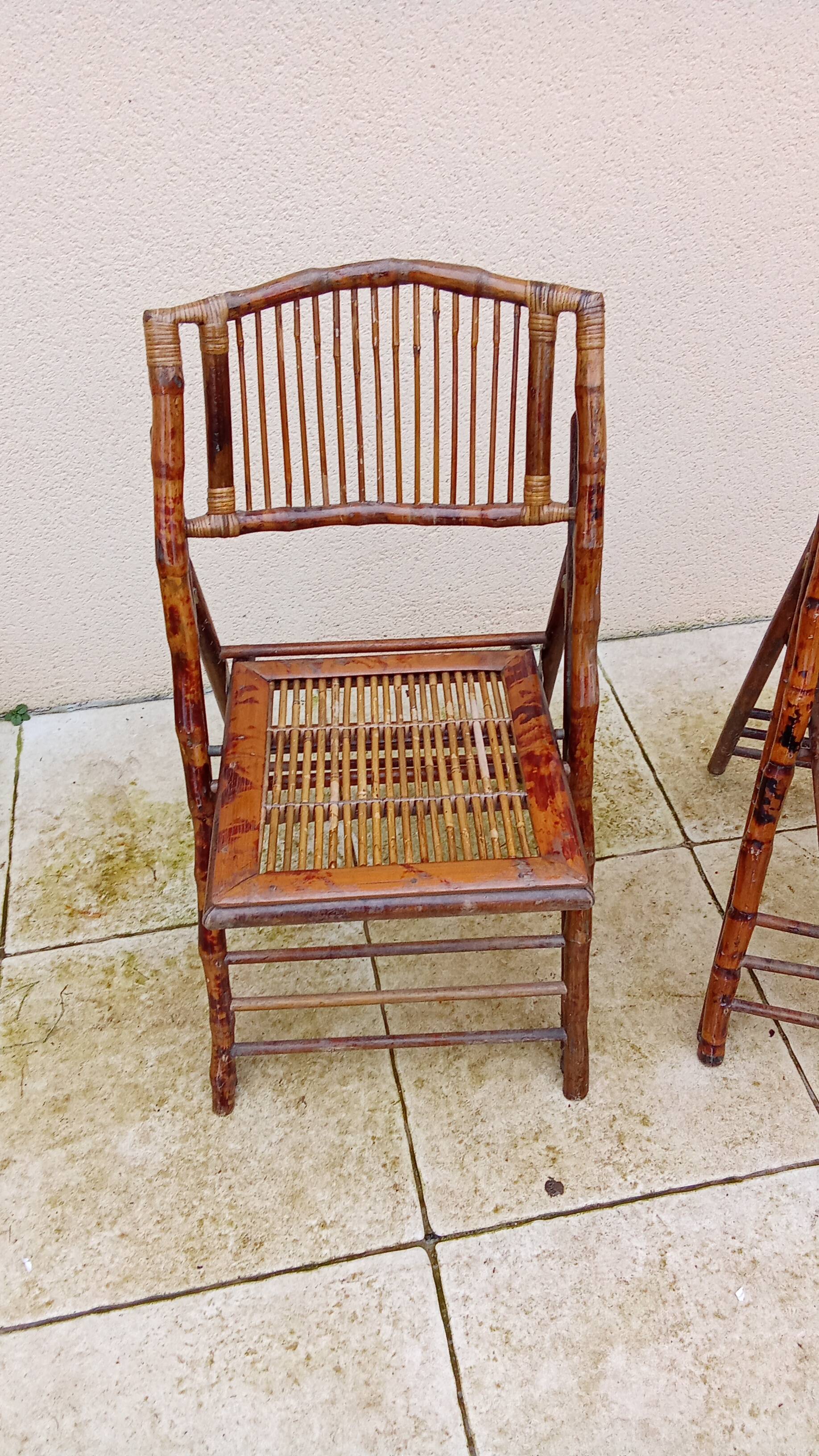 Pair of vintage bamboo folding chairs