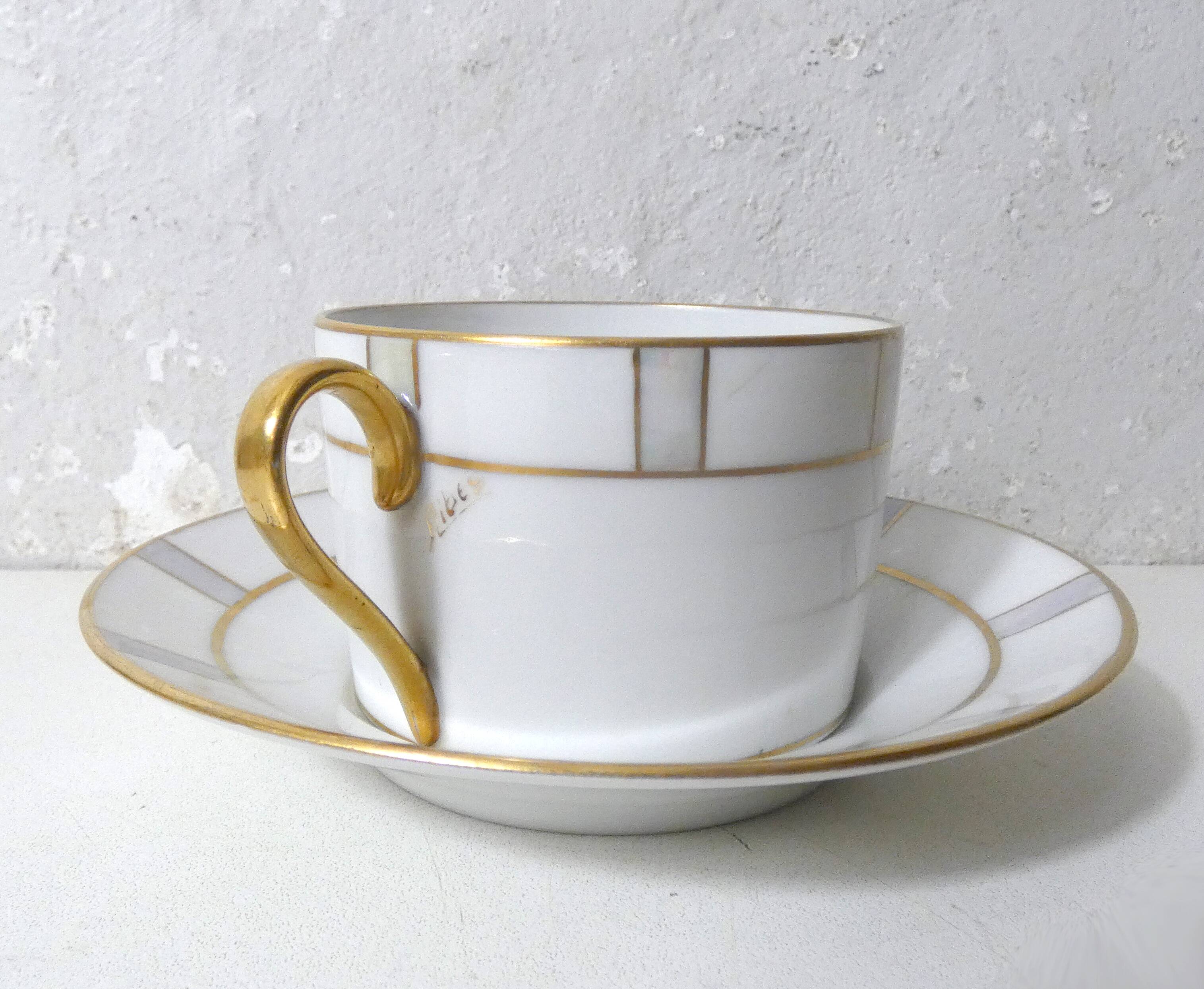 Limoges Ribes porcelain tea and coffee service, gold, silver, iridescent mother-of-pearl, Art Deco