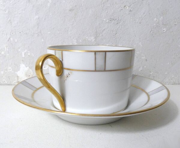 Service café thé Limoges Ribes porcelaine or argent nacre irisé Art Déco