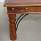 Square coffee table in exotic wood and wrought iron.